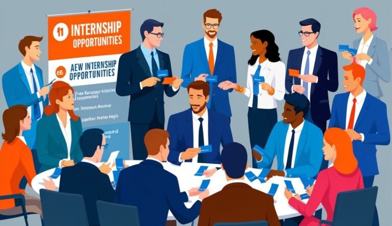 Group of people in suits at a table, internship opportunities banner