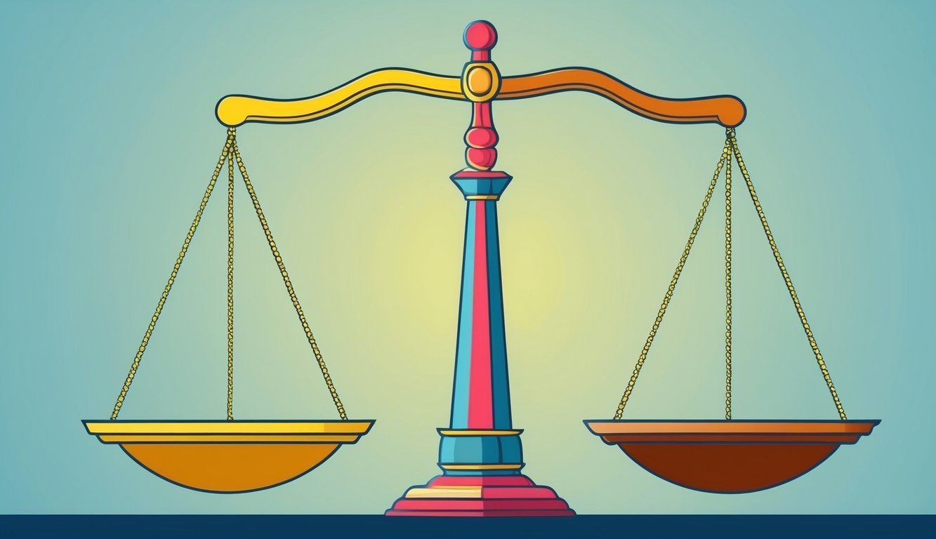 A scale tipping in favor of diversity, with one side representing affirmative action and the other side representing future prospects