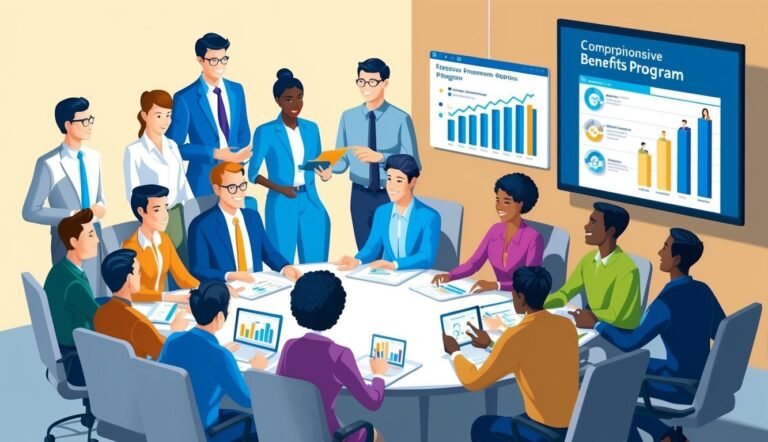 Business team meeting around a table, looking at charts and graphs