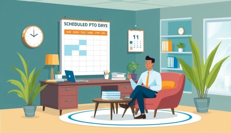 Man sitting in office with PTO calendar and plants