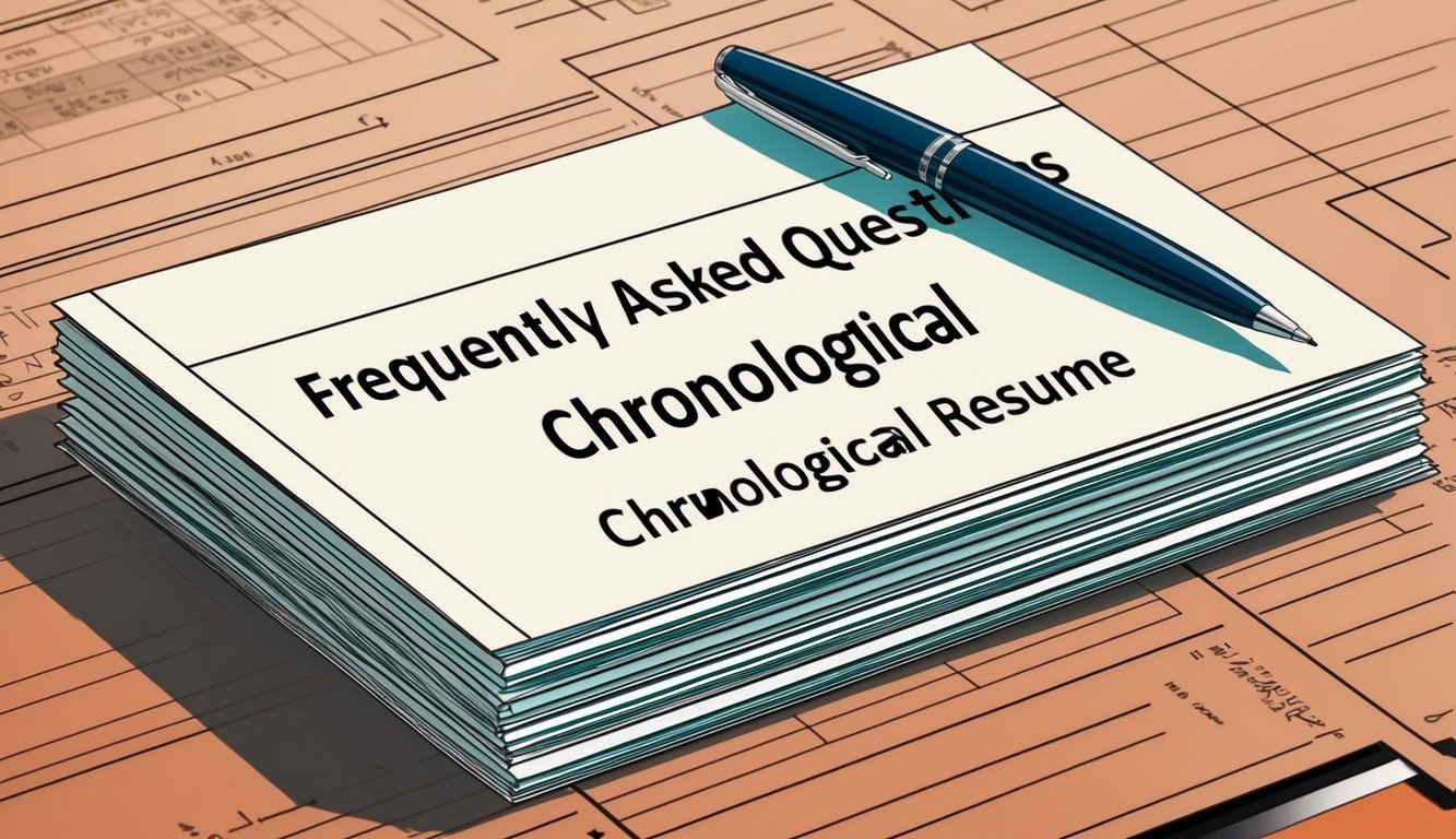 A stack of papers labeled "Frequently Asked Questions Chronological Resume" with a pen resting on top