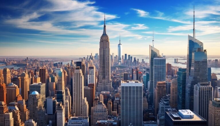 Aerial view of New York City skyline with Empire State Building