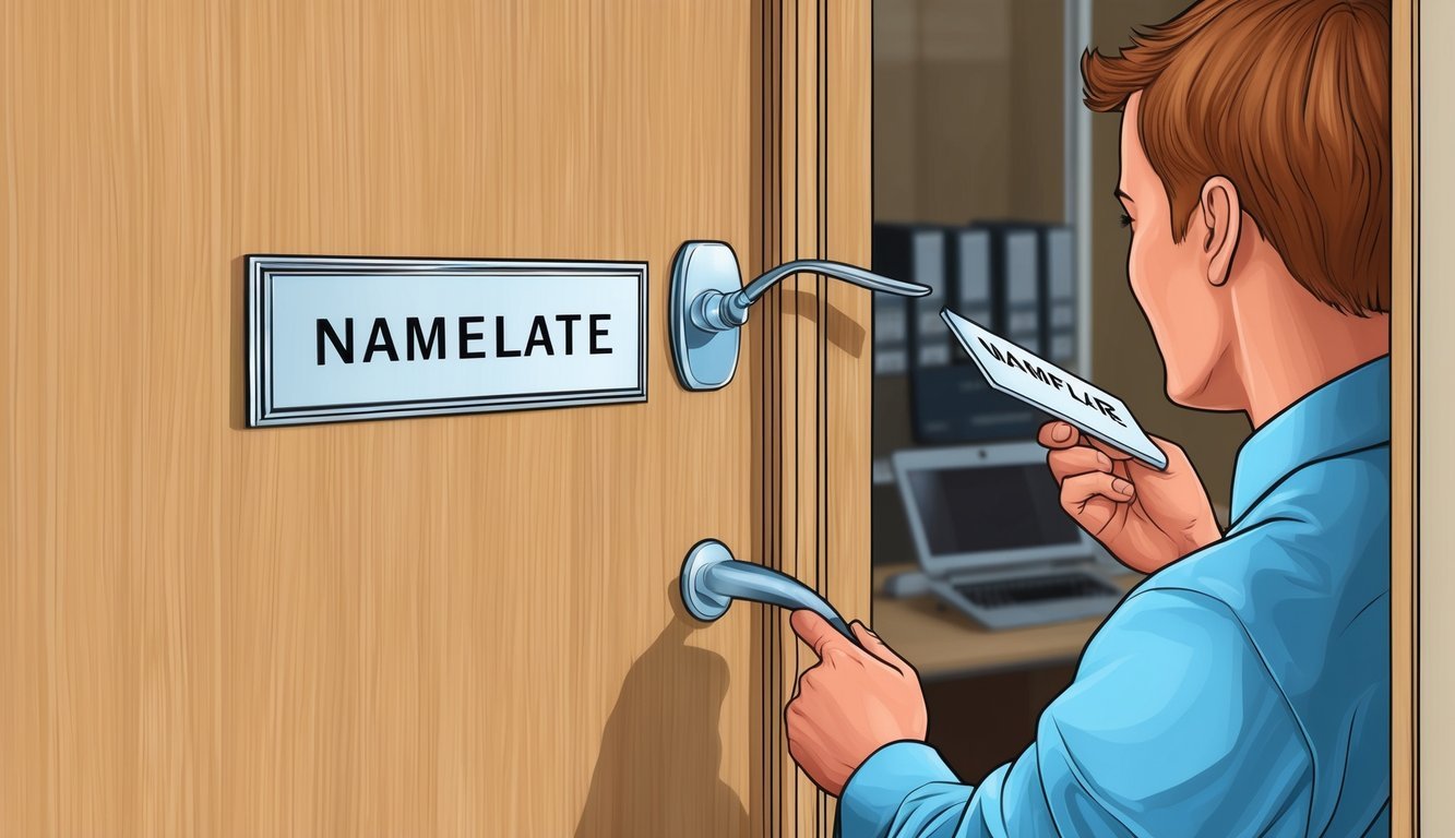 A person's nameplate being removed from their office door