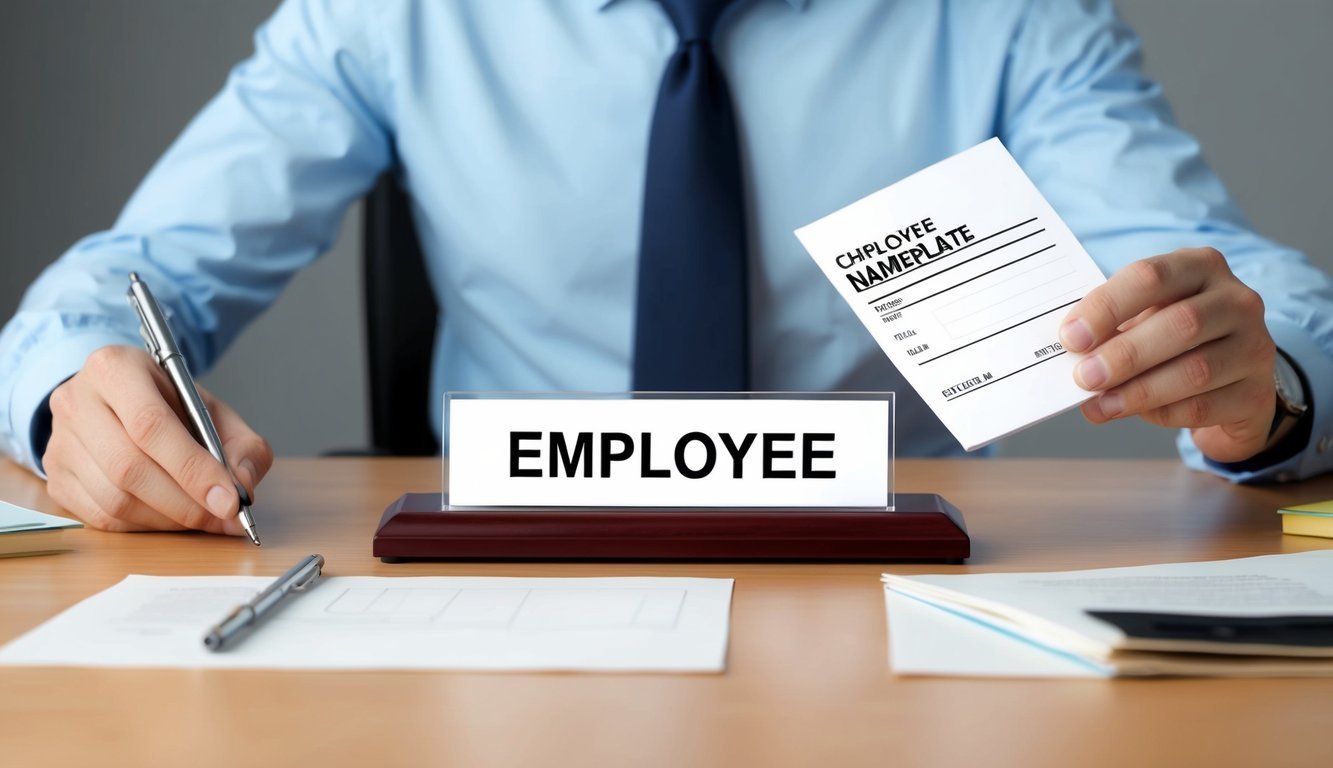 An employee's nameplate moved to a lower position on a desk, while their salary remains unchanged