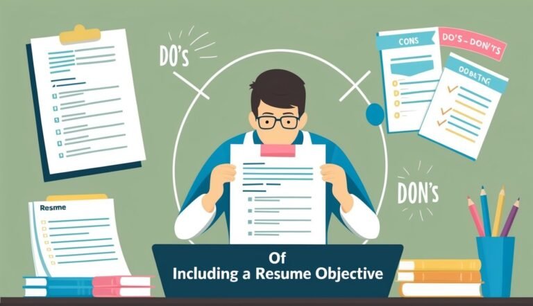 Man holding resume, surrounded by "Do's" and "Don'ts" of resume objectives
