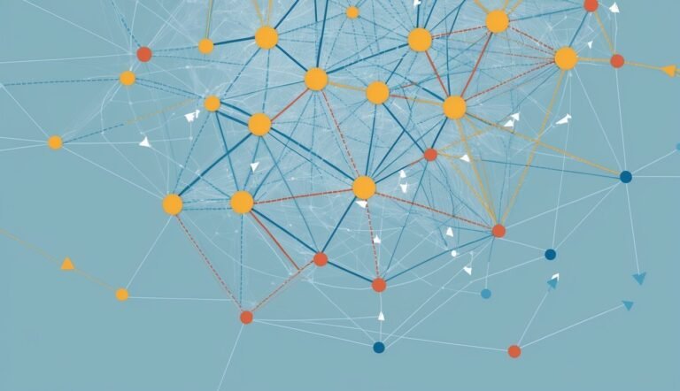 Abstract network diagram with nodes connected by lines of various colors