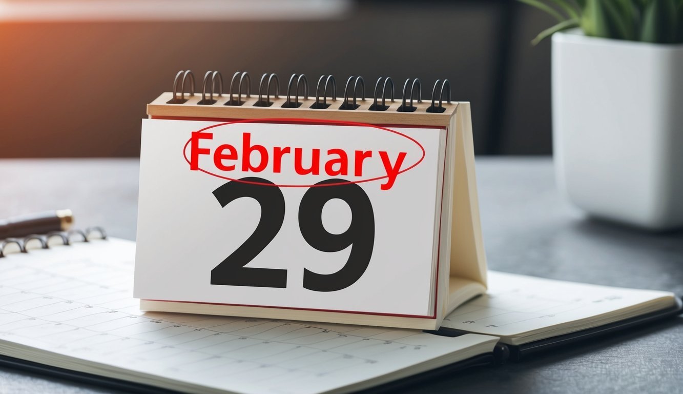 An office desk calendar with February 29 circled in red