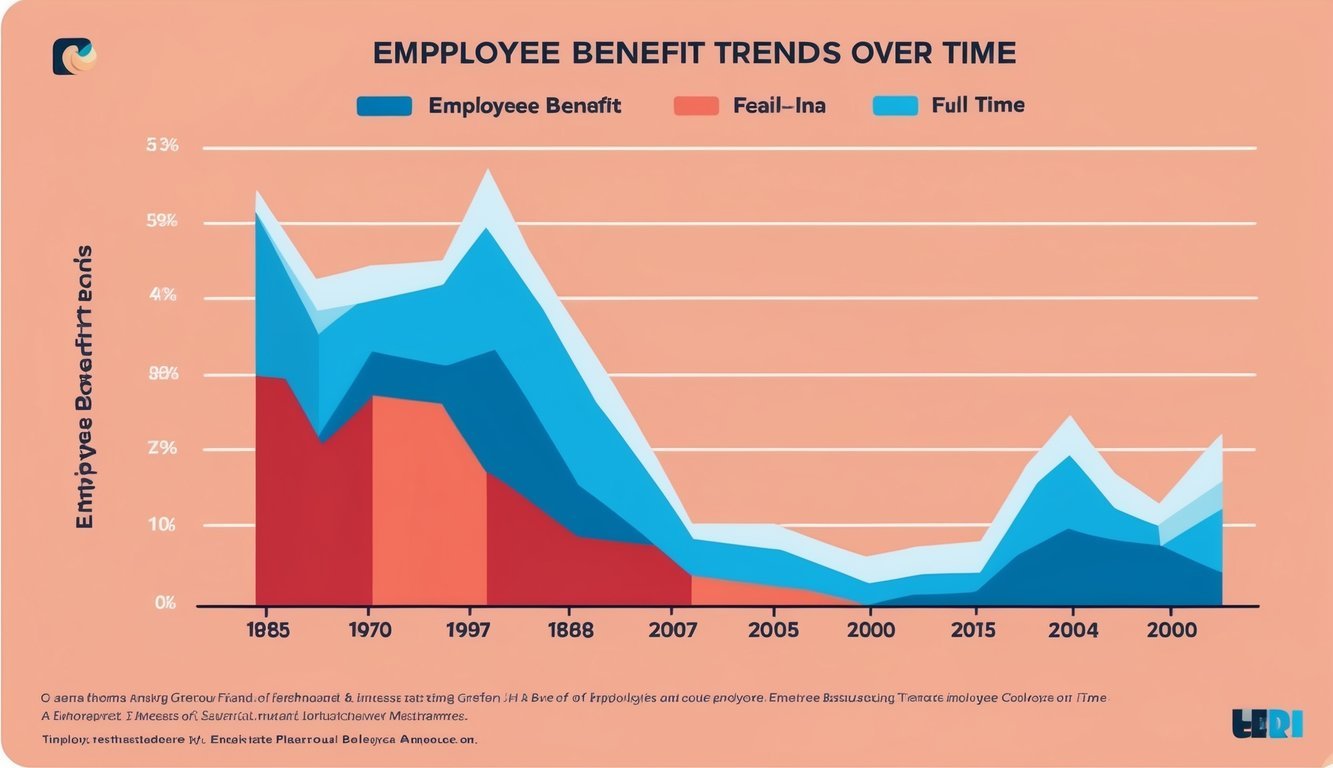 A colorful graph showing the rise and fall of employee benefit trends over time