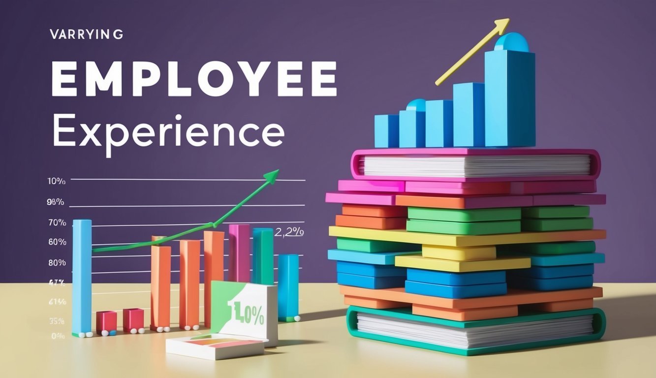 A stack of colorful charts and graphs with varying employee experience statistics