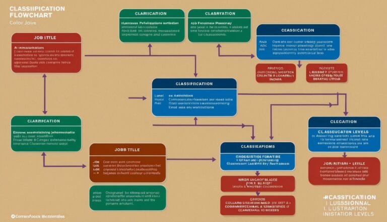 Flowchart illustrating a classification process, with interconnected boxes and text in a unique font