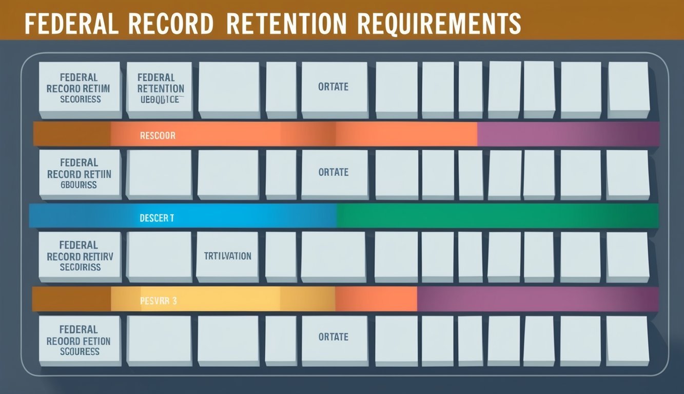 A chart with labeled columns and rows, displaying federal record retention requirements