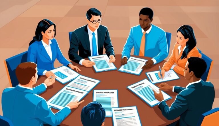 Business team reviewing documents around a table in a meeting