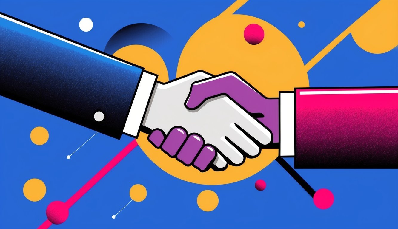 A handshake between two abstract graphic assets