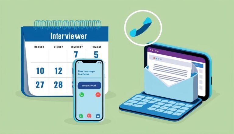 Calendar, phone, and laptop with email, representing an interview appointment