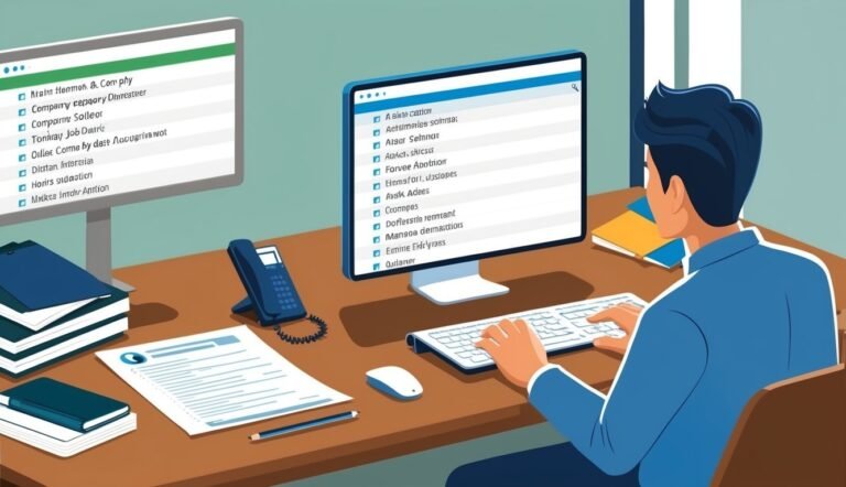 Man working on a computer with a list of items on the screen