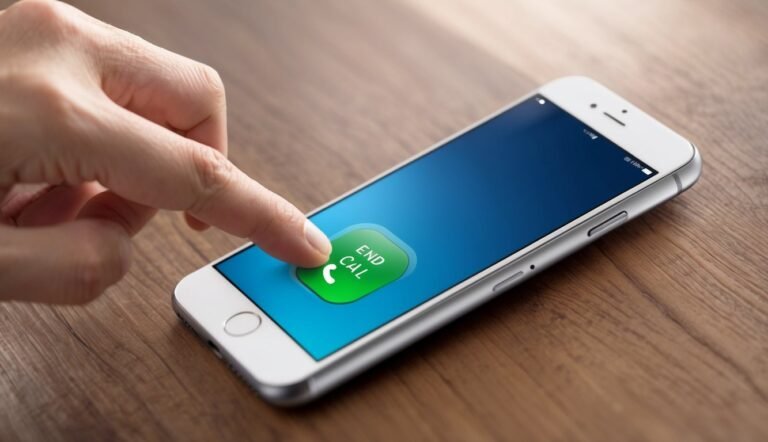Finger pressing "End Call" button on a smartphone screen