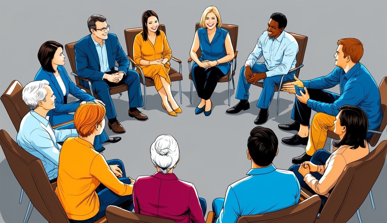 A group of people sitting in a circle, sharing their experiences and providing support to one another