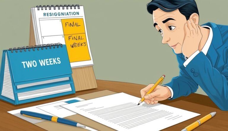 Man writing resignation letter with "Final Weeks" calendar