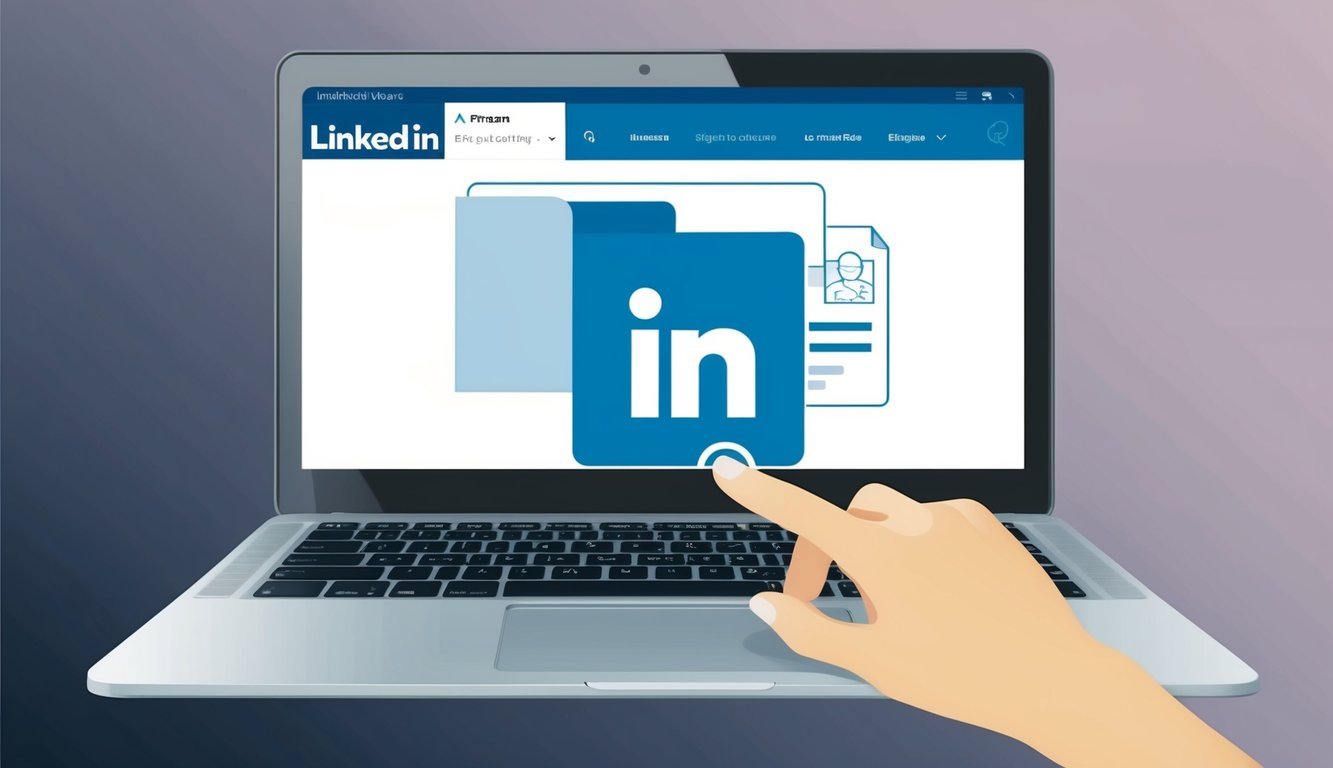 A laptop screen displaying the LinkedIn website with a cursor dragging a resume file into the designated upload area