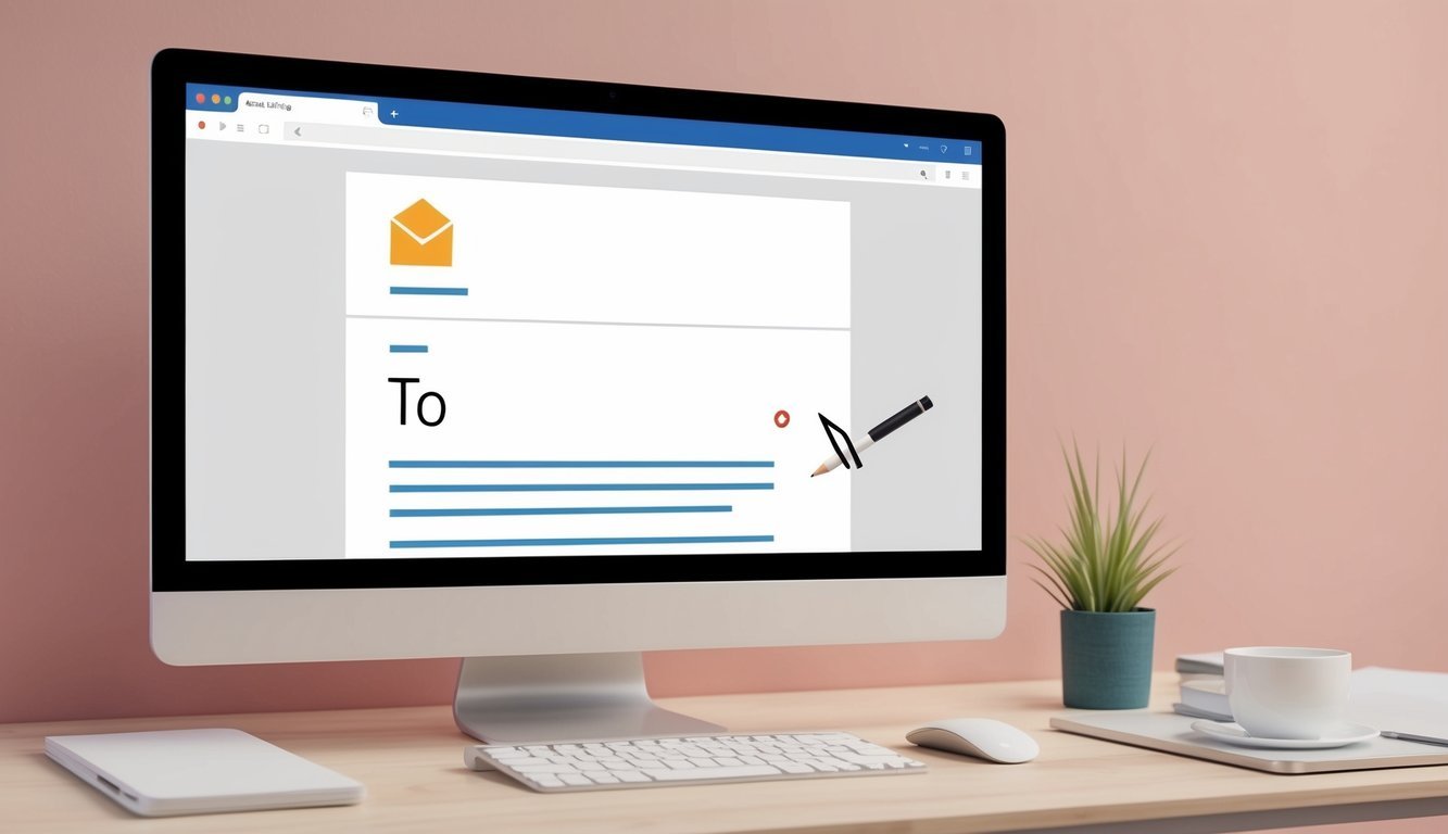 A computer screen with an open email draft and a cursor blinking in the "To" field