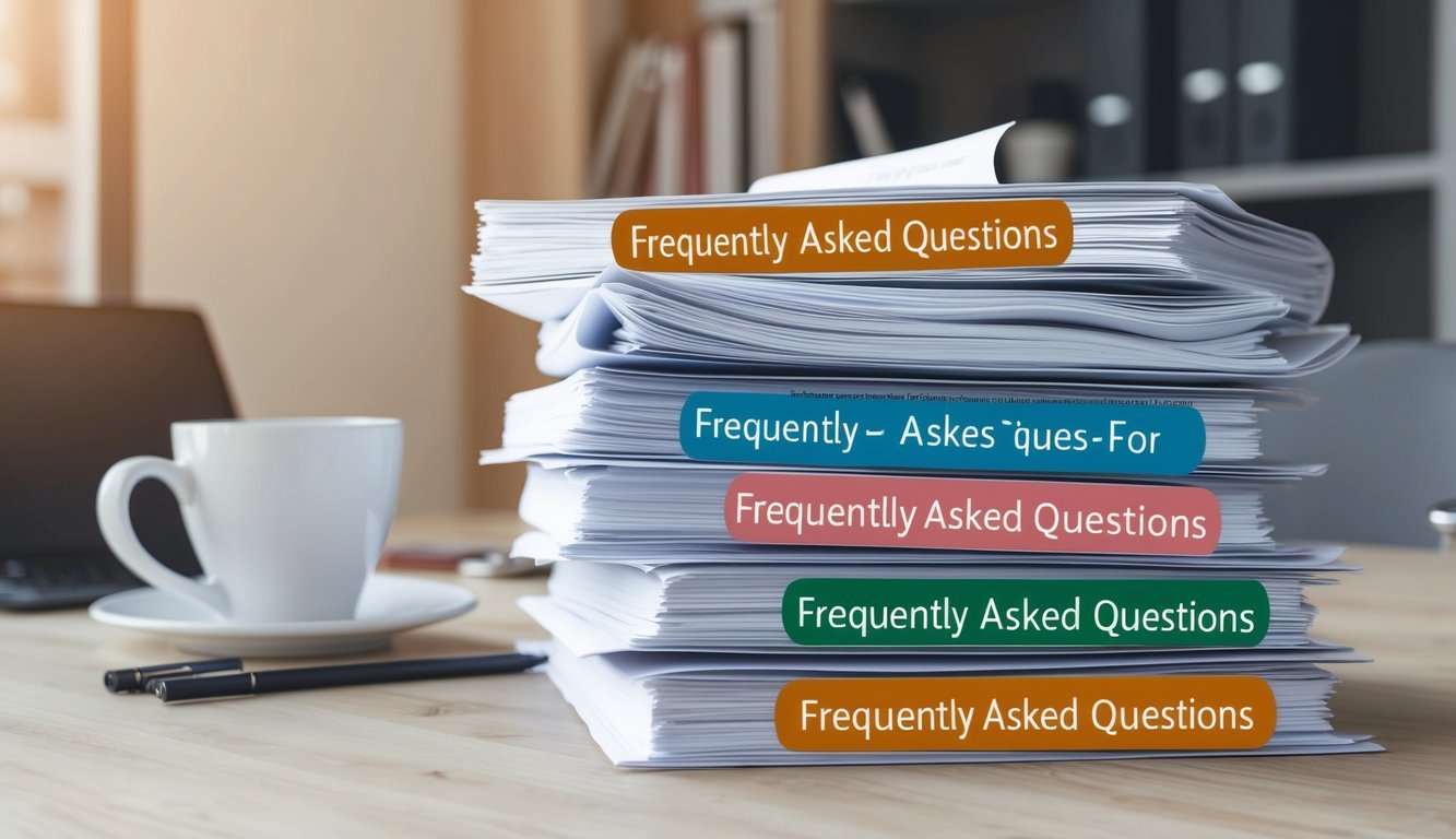 A stack of HR documents with a "Frequently Asked Questions" section highlighted