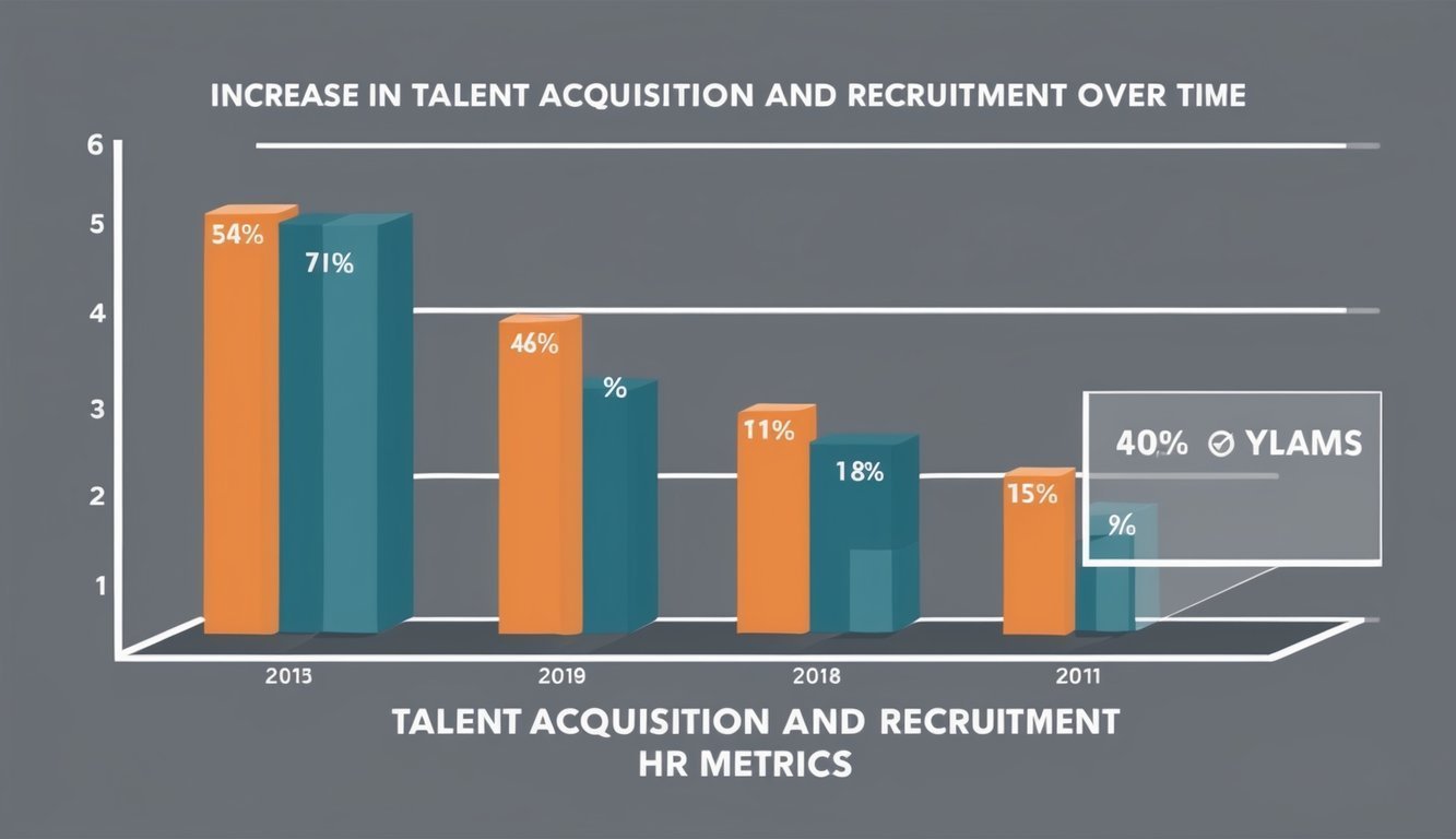 Bar graph showing talent acquisition and recruitment HR metrics over time