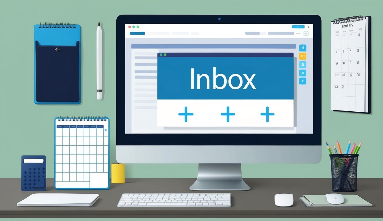 A neatly organized desk with a computer screen displaying an empty inbox.</p><p>A calendar and productivity tools are visible, indicating a methodical approach to maintaining inbox zero