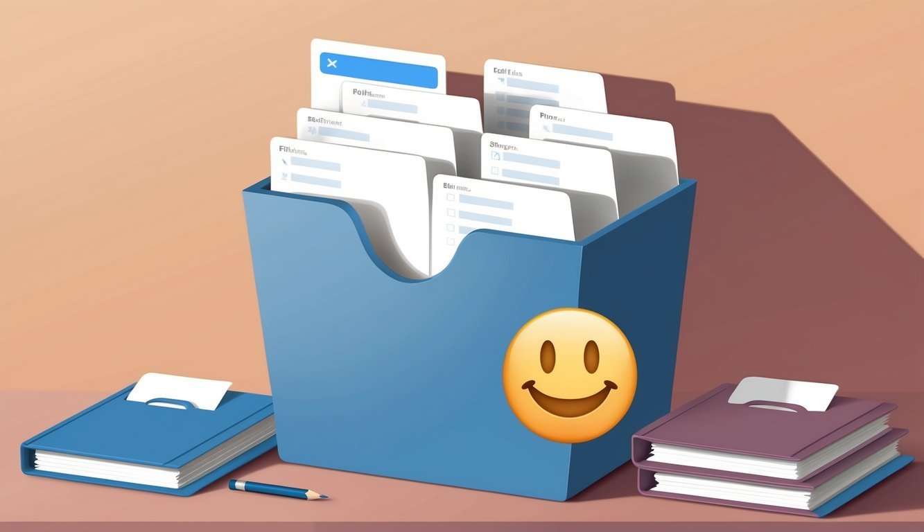 A neatly organized inbox with zero unread messages, labeled folders, and a satisfied smiley face emoji