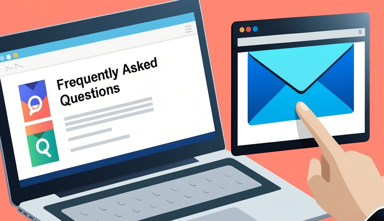 An open laptop displaying an email inbox with a subject line reading "Frequently Asked Questions Internship".</p><p>A cursor hovers over the email