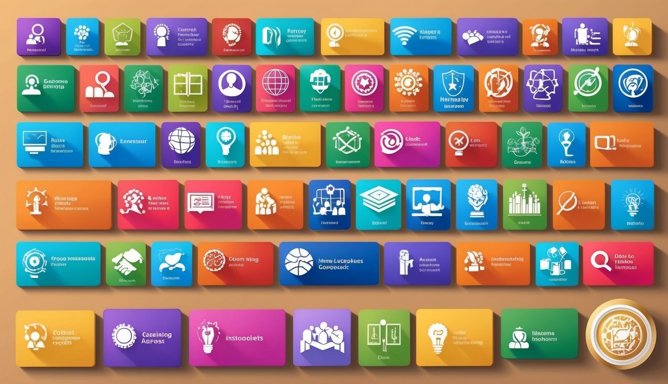 A colorful array of icons representing various skills and talents arranged in a neat list format