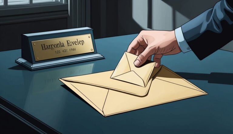 A hand placing a small envelope on top of a larger one