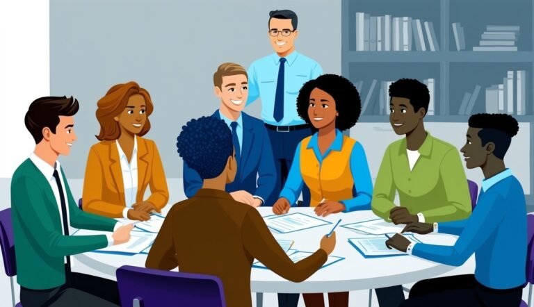 Diverse group of people in a business meeting around a table