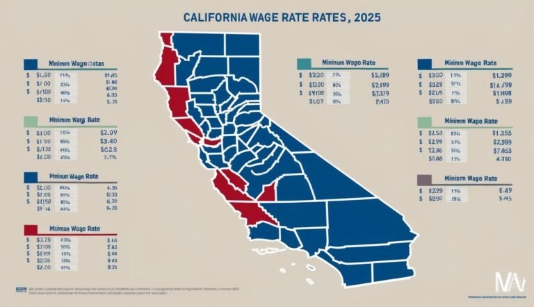 California wage rate map, 2025, showing minimum wage rates by county