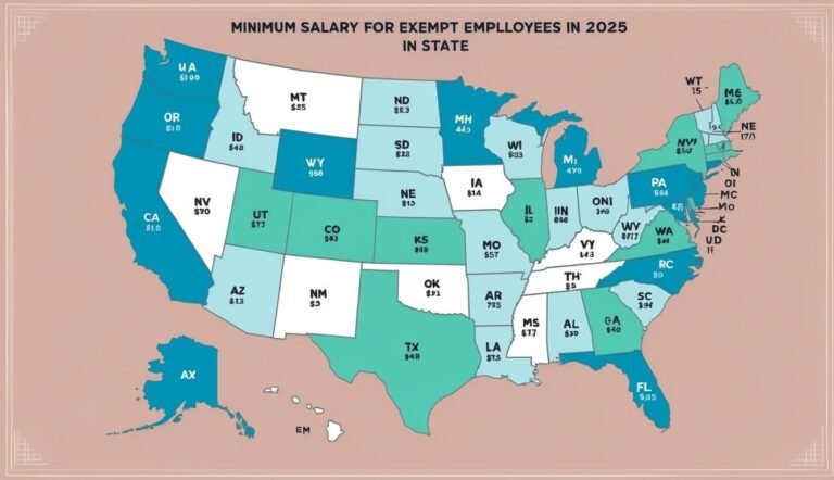 Map of the US showing minimum salary for exempt employees in 2025