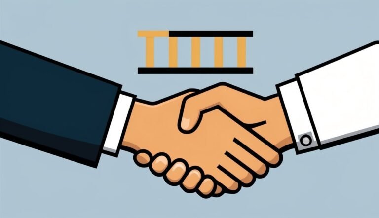 Illustration of a handshake with a ladder above, symbolizing agreement