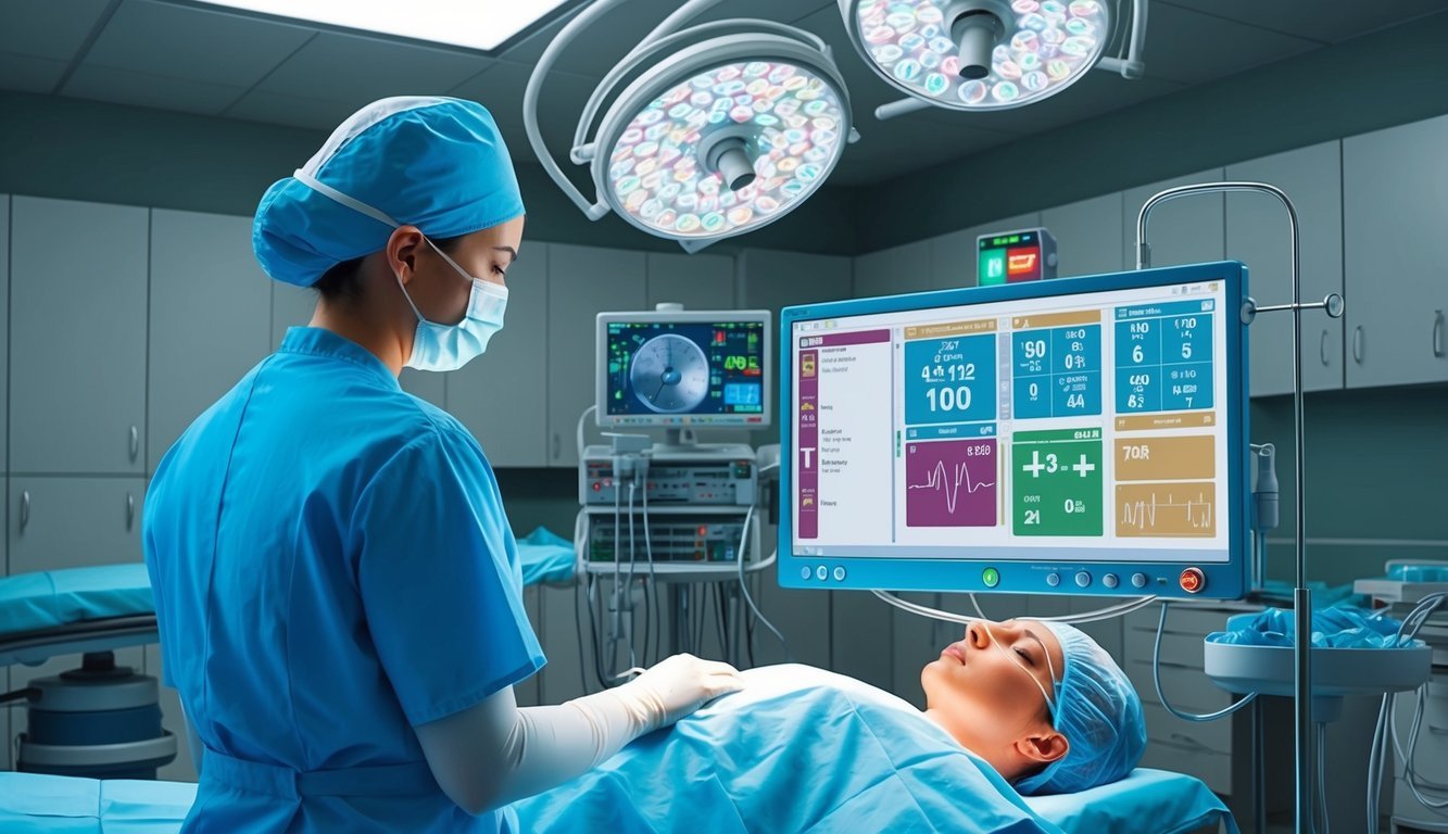 A nurse anesthetist calmly monitors vital signs during surgery