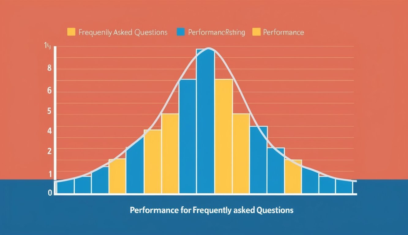 A bar graph displaying a bell curve with a peak in the middle, representing the distribution of performance ratings for frequently asked questions