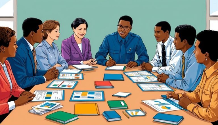 Diverse group of people in a business meeting, reviewing charts and reports