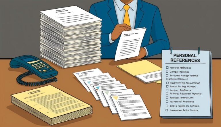 Man reviewing documents with a stack of papers, phone, and reference list