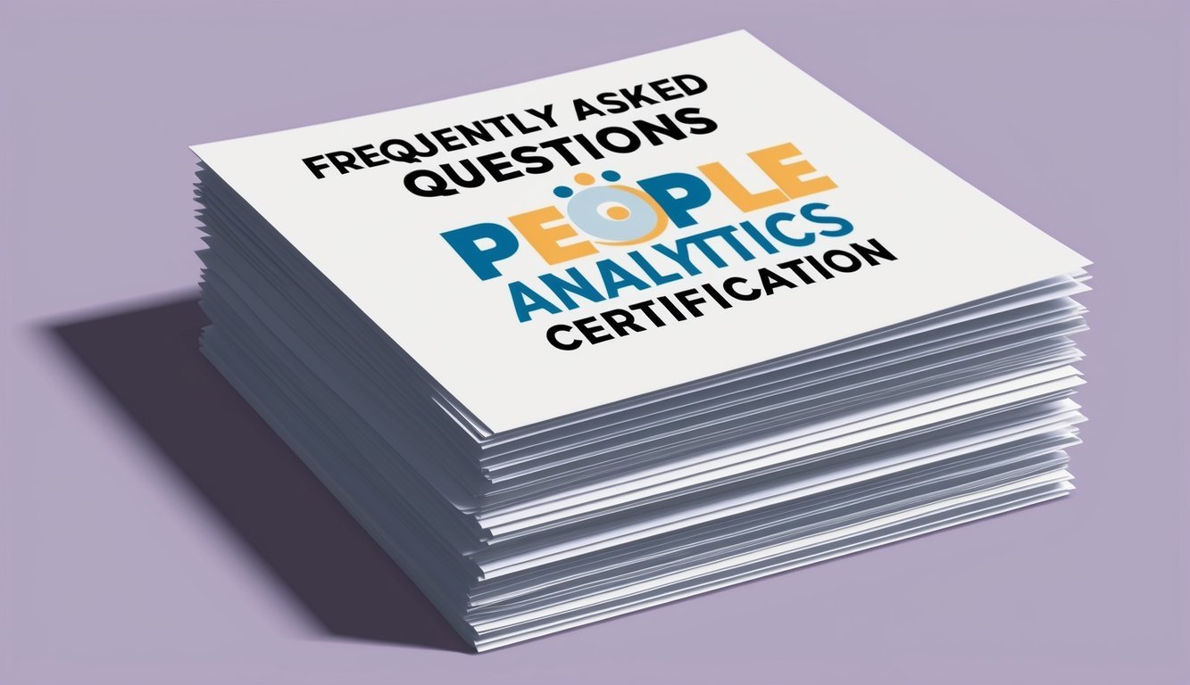 A stack of papers with "Frequently Asked Questions People Analytics Certification" at the top