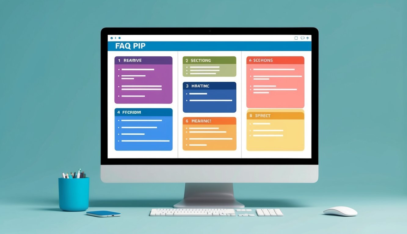 A computer screen displaying a FAQ Pip template with organized sections and clear headings