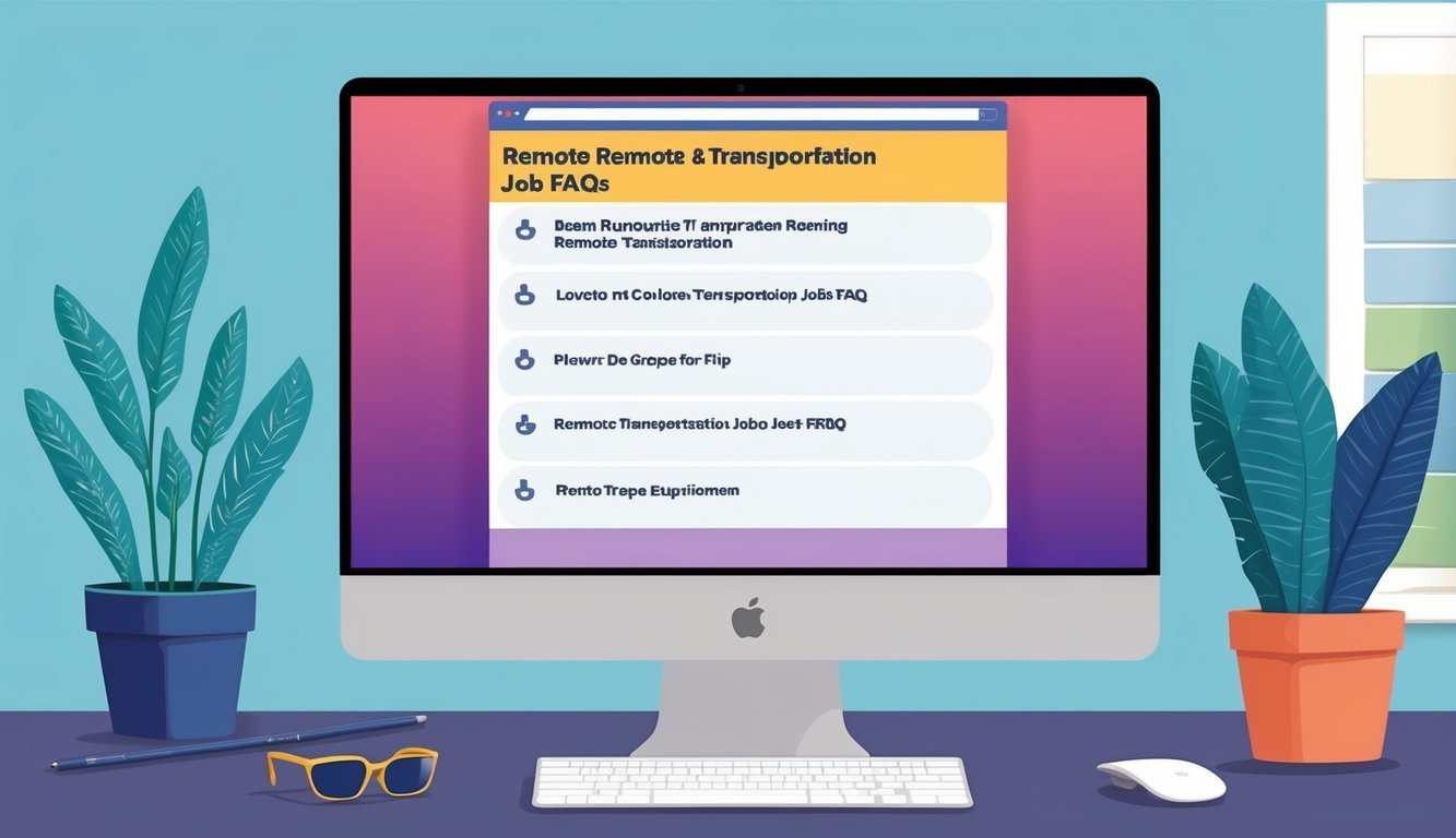 A computer screen with a list of remote transportation job FAQs displayed