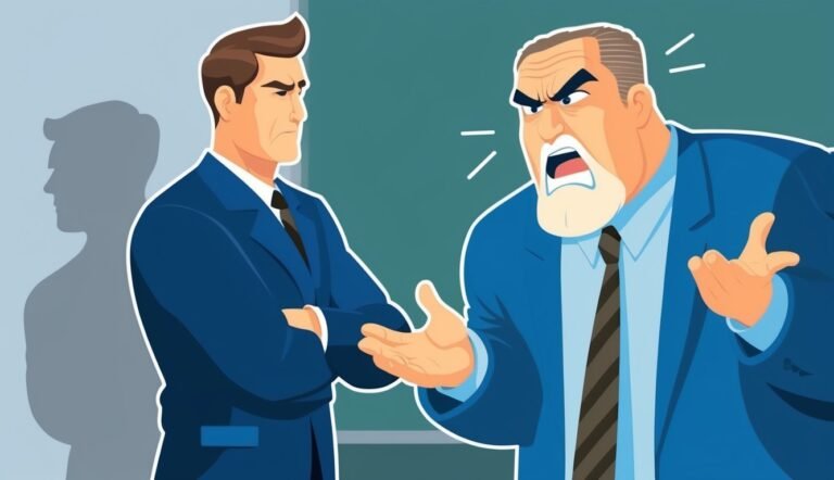 Two men in suits arguing, one yelling, the other with arms crossed