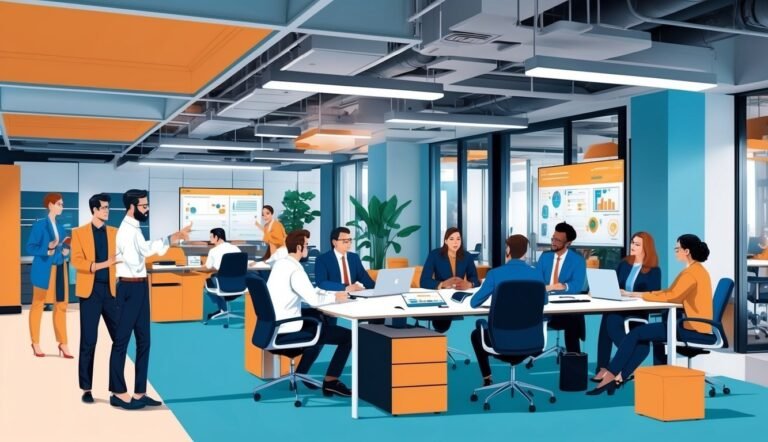 Business meeting in a modern office with people around a table