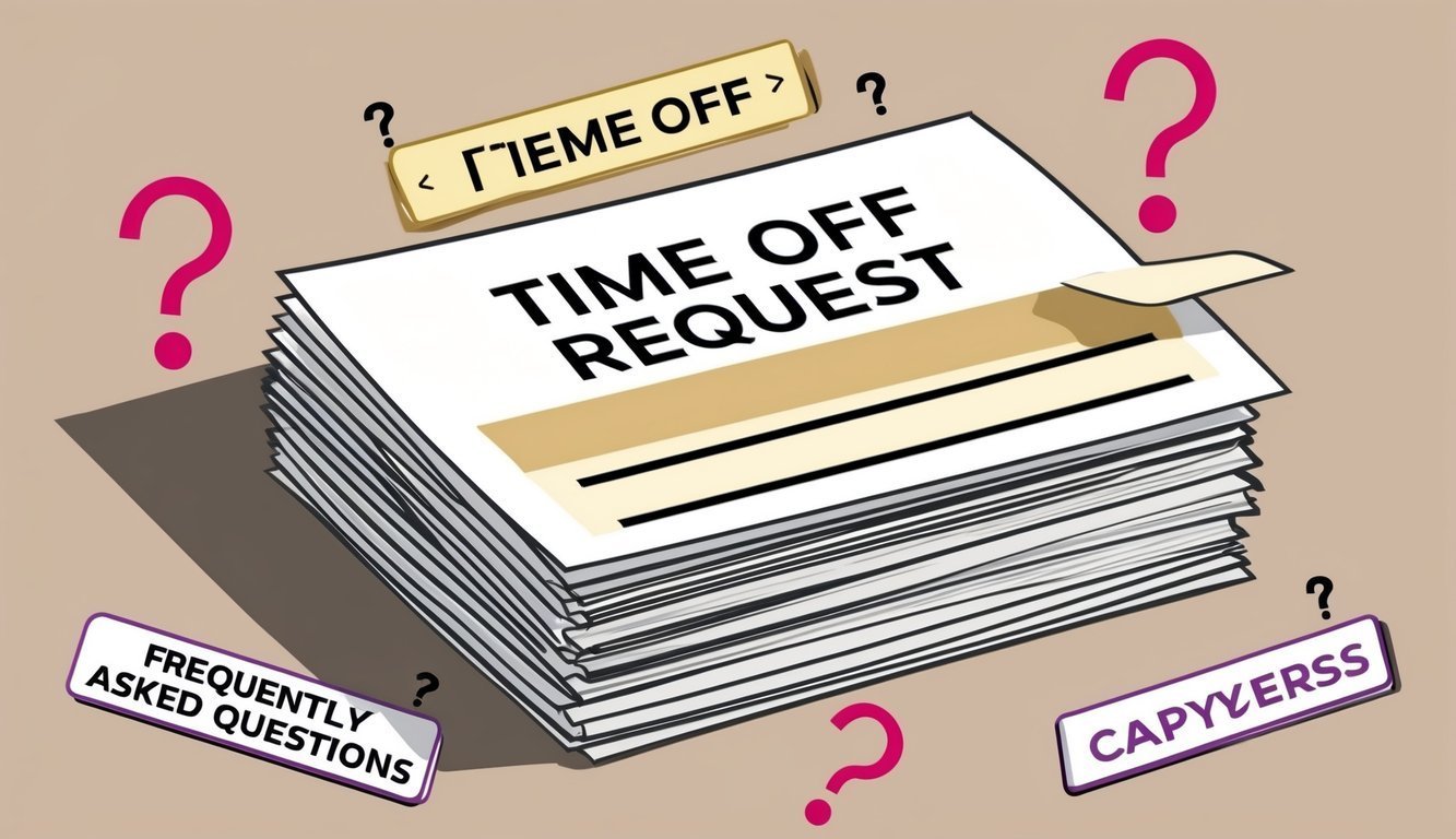Stack of time off request forms with question marks and labels