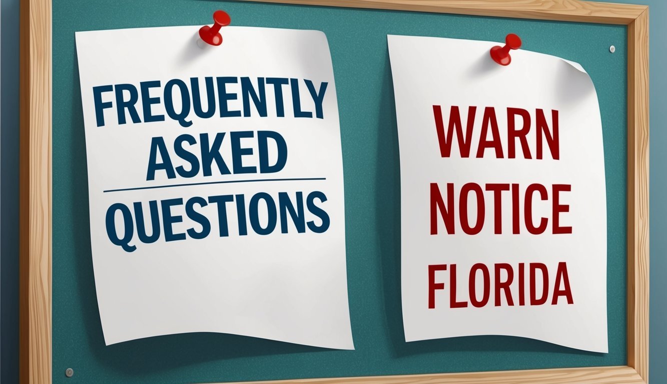 A notice board with "Frequently Asked Questions" and "Warn notice Florida" pinned to it