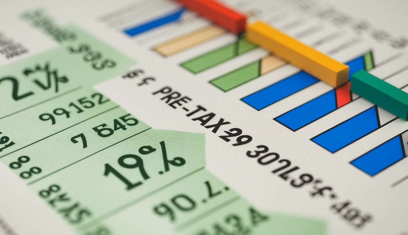 A balance sheet with financial figures and a clear breakdown of pre-tax and post-tax amounts