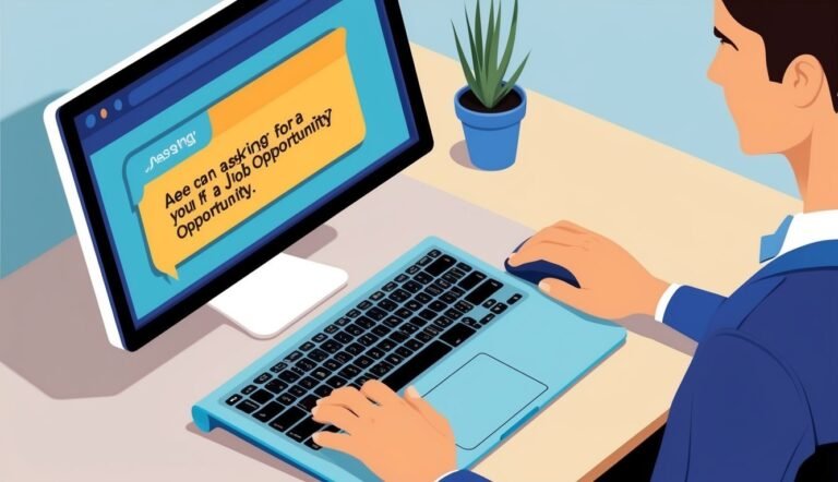 Man using laptop with job opportunity message on screen