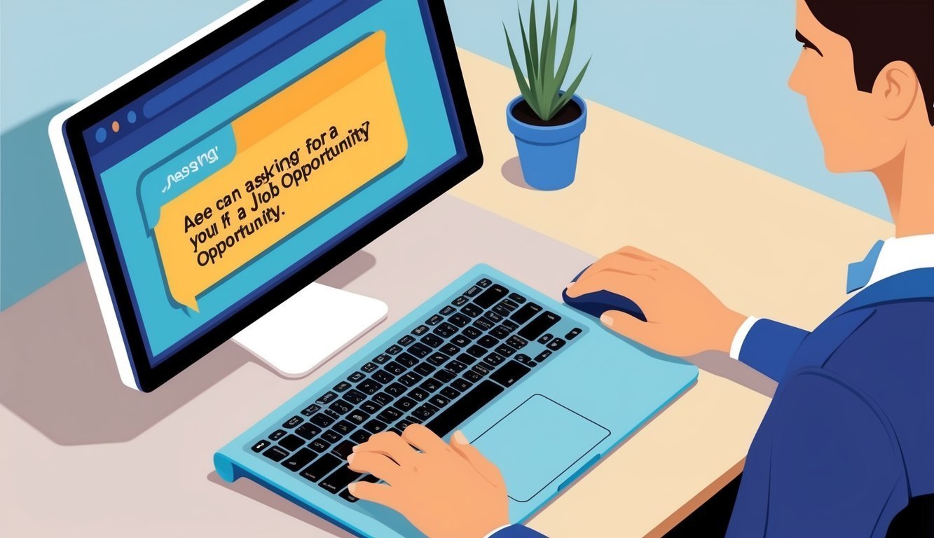 Man using laptop with job opportunity message on screen