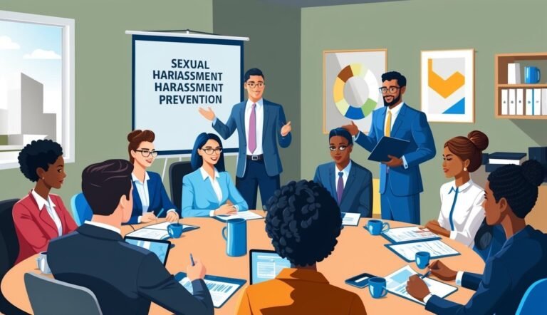 Workplace sexual harassment prevention training with diverse group of people